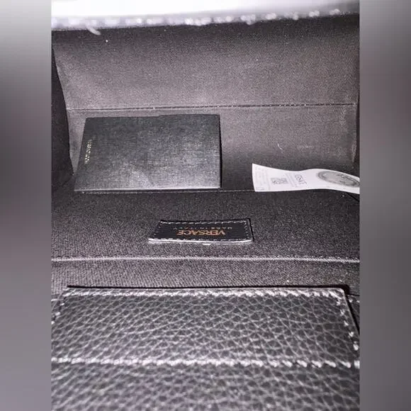 VERSACE VIRTUS CALF LEATHER SMALL BLACK TOP HANDLE BAG - Picture 5 of 6